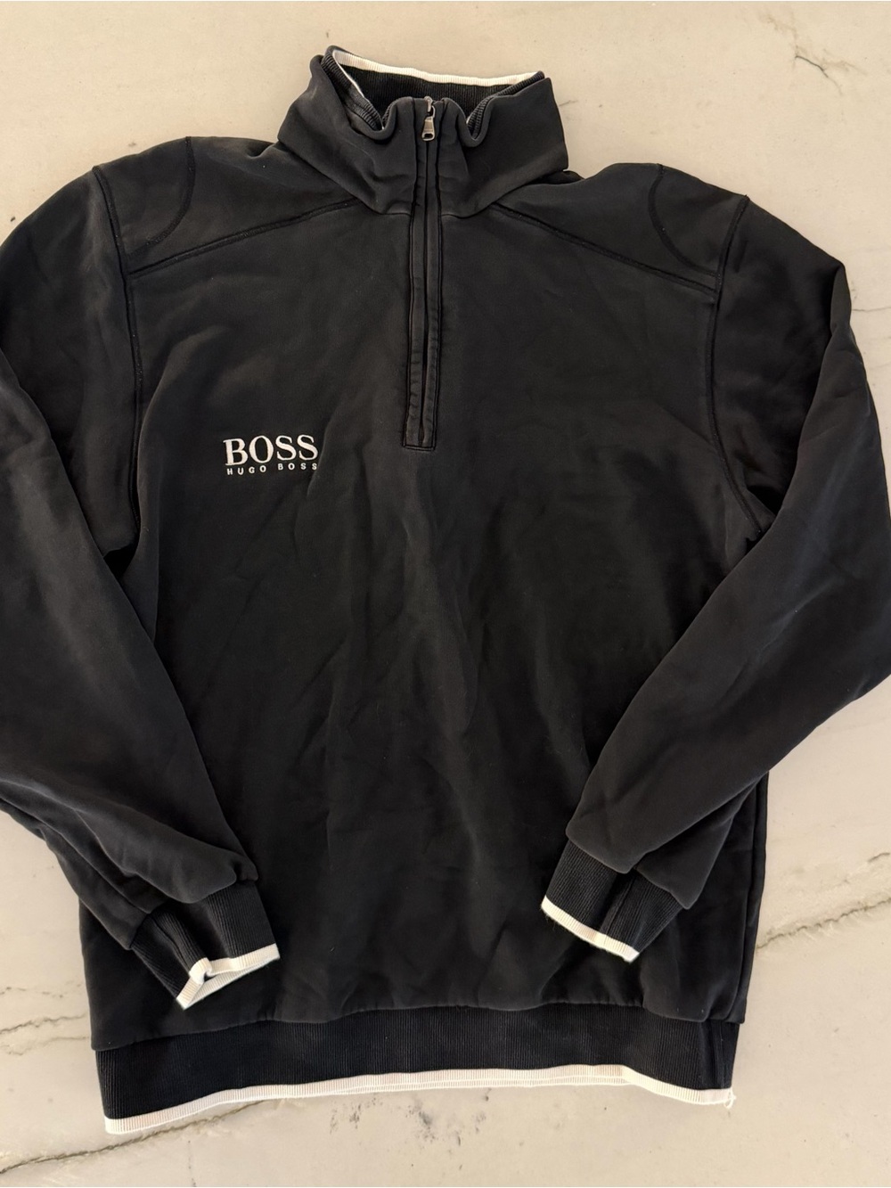 Hugo Boss Men's 1/4 Zip Pullover Sweater Size Large Color Black Pullover